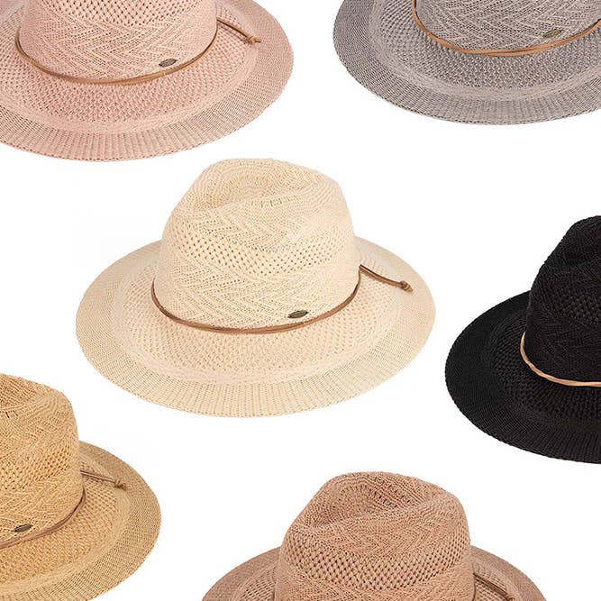 Multi Pattern Suede Band Trim Panama Sun Hat