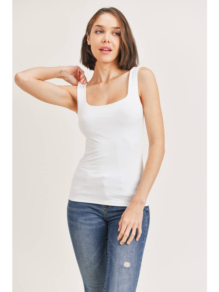DOUBLE LAYERED SQUARE NECK TANK TOP