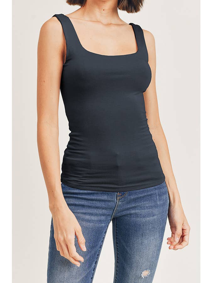 DOUBLE LAYERED SQUARE NECK TANK TOP