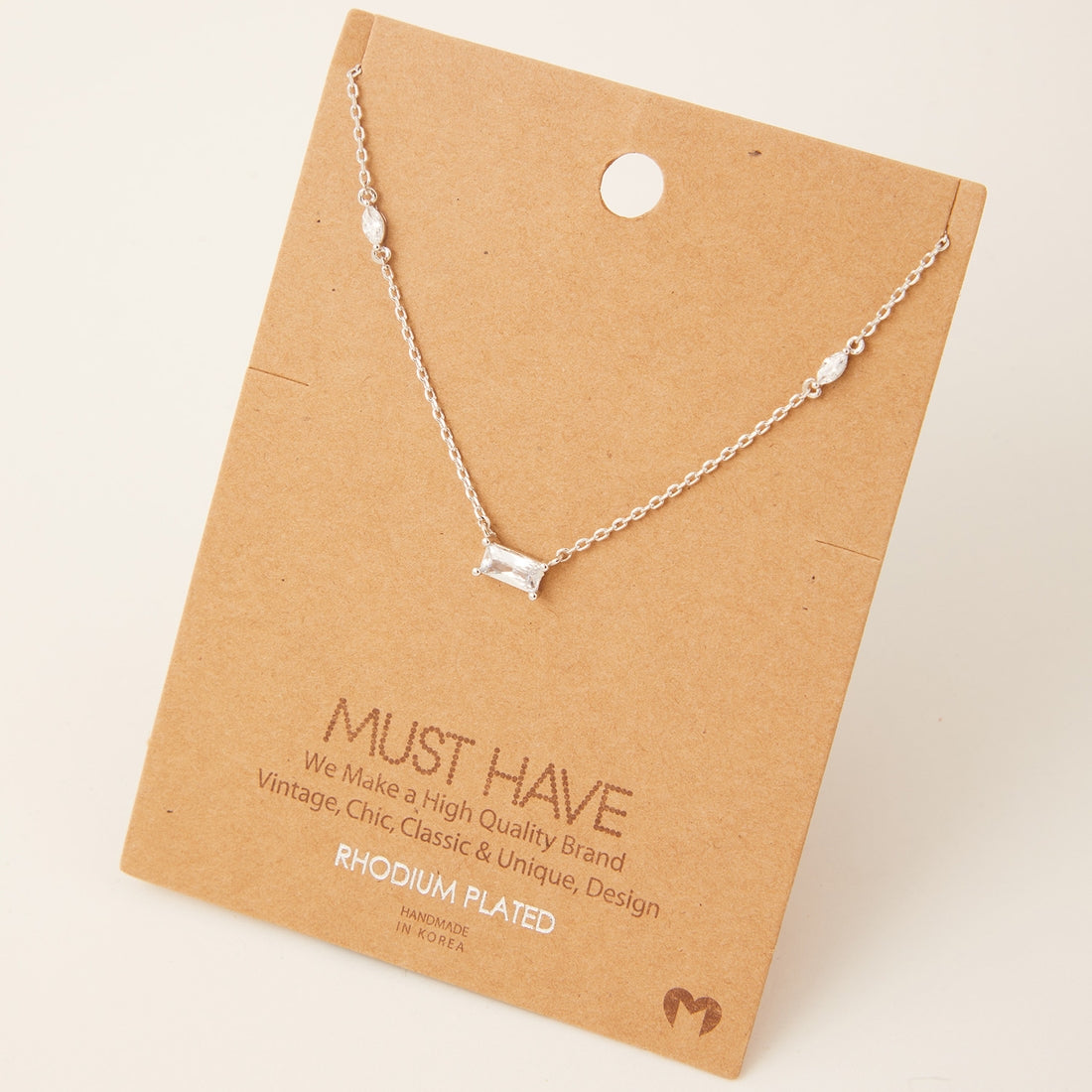 Must Have - Dainty Rectangle Stud Charm Necklace - Silver