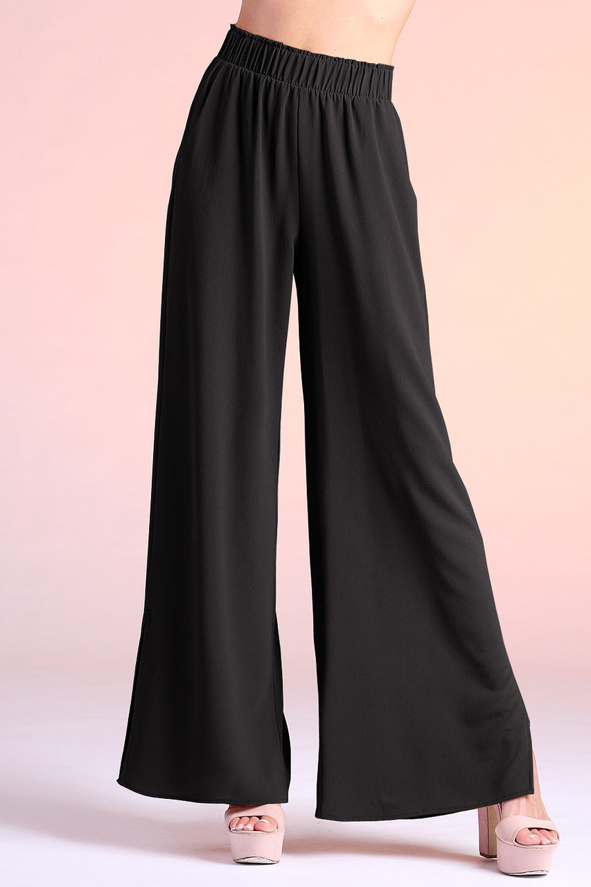 Tyche - Textured Solid Side Slit Wide Leg Pants
