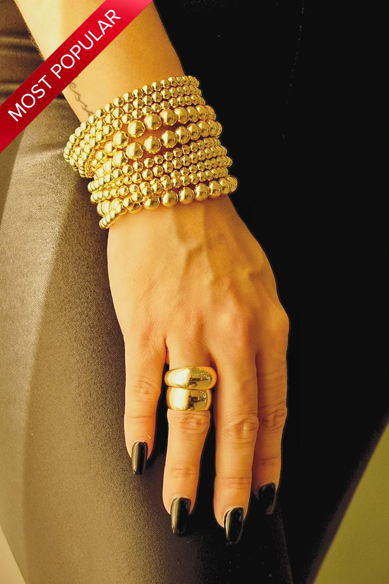 Gold Bead Bracelet | 18k Gold Filled Beaded Bracelet | Signature Bracelet | Stackable Bracelets | Stretchy Bracelet