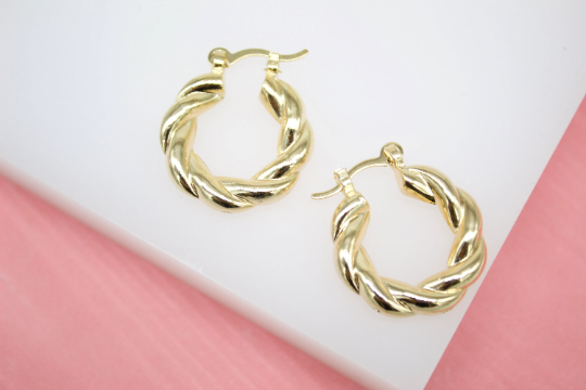 18K Gold Filled Small Twisted Hoop Lever Back Earrings
