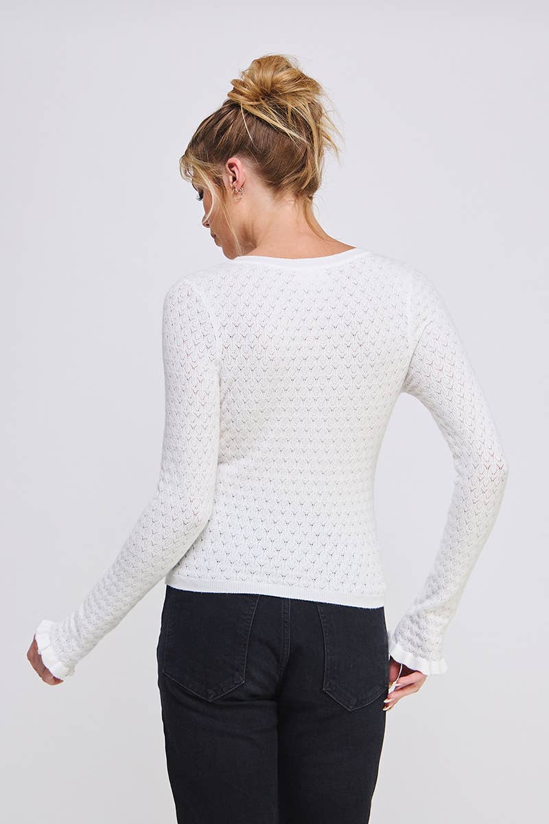 Allie Rose - Pointelle Knit Top with Ruffle Sleeve