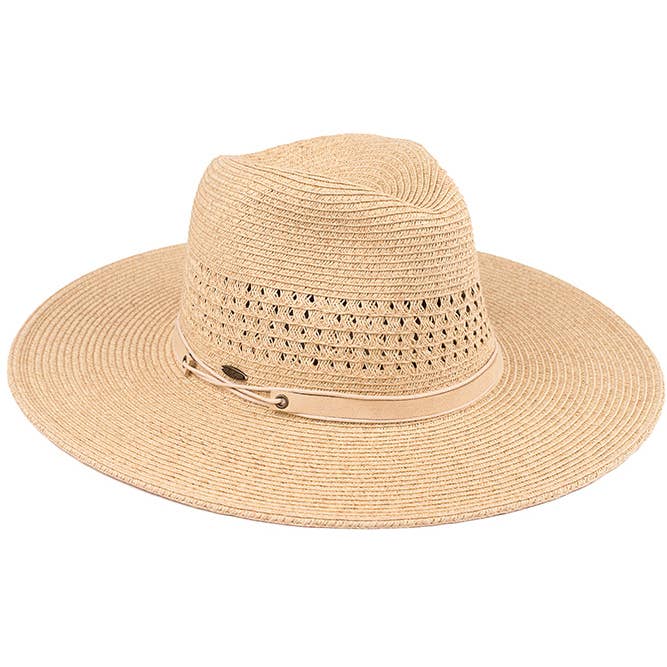 Faux Leather String Straw Panama Hat