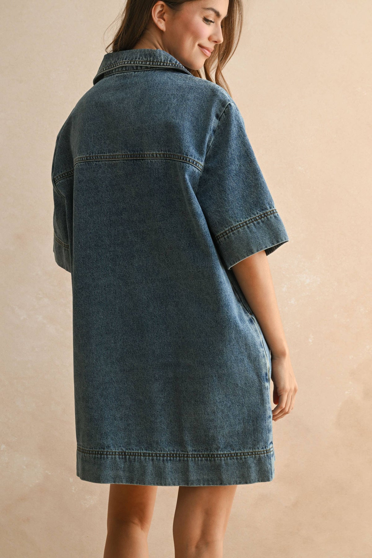 SHELLY V-NECK DENIM TUNIC DRESS