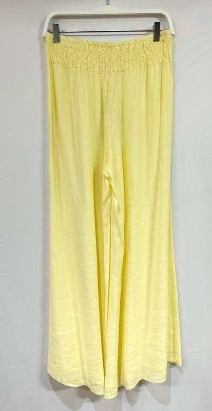 VENTI6 - ELASTIC SMOCKED WAIST LINEN WIDE LEG PANT