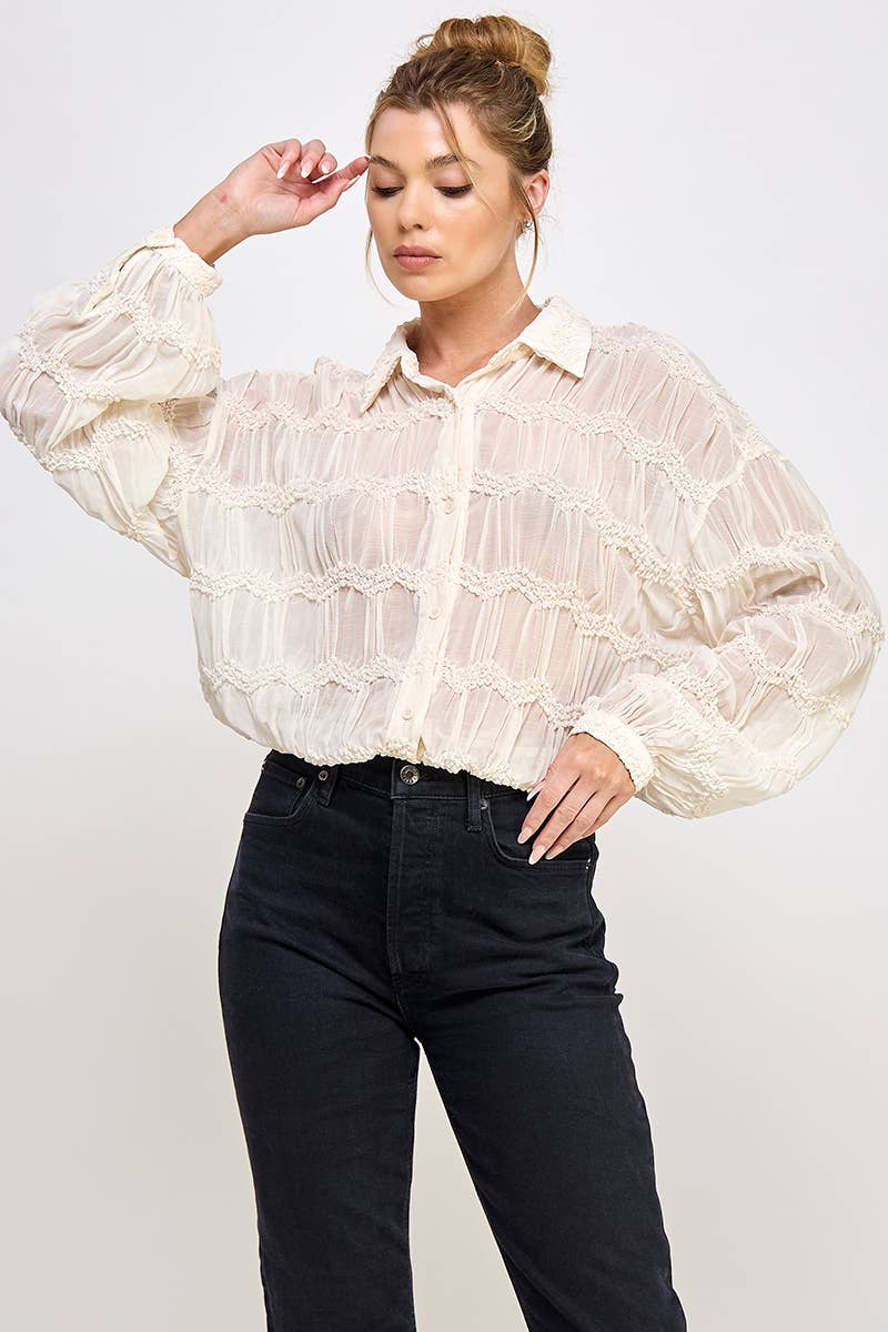 Romantic Sheer Button Front Blouse