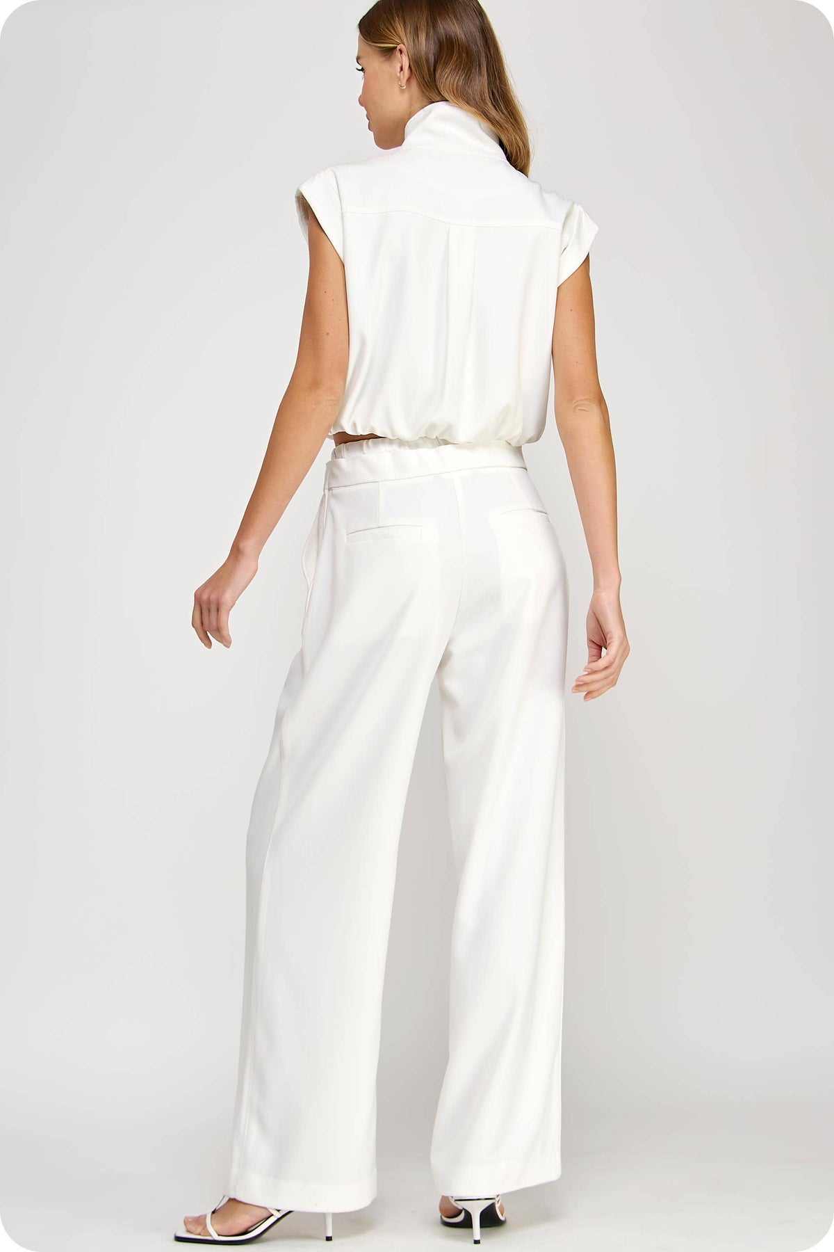 Satin Waistband Wide Leg Pants