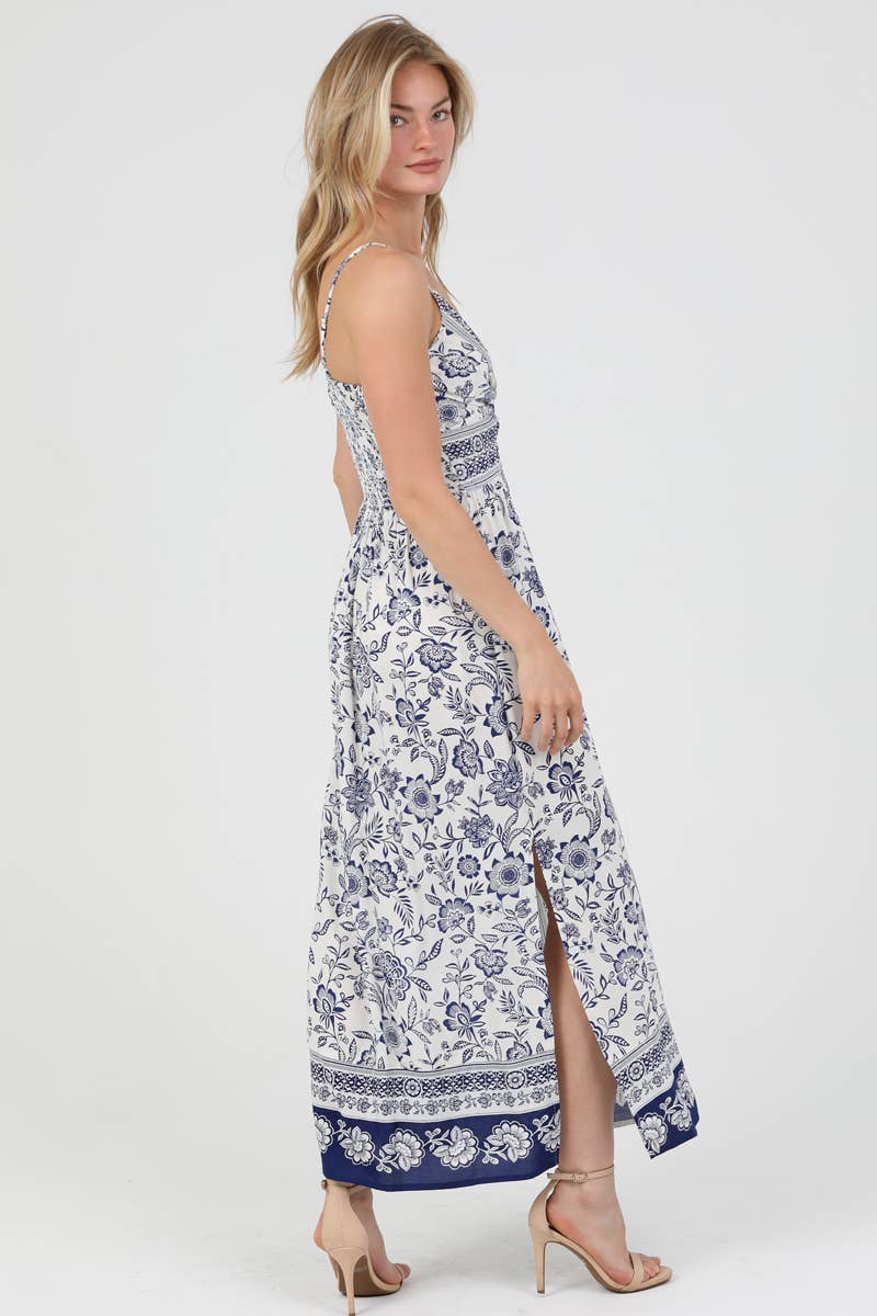 BLUE ANGIE PRINTED MAXI  DRESS WITH CUTOUT