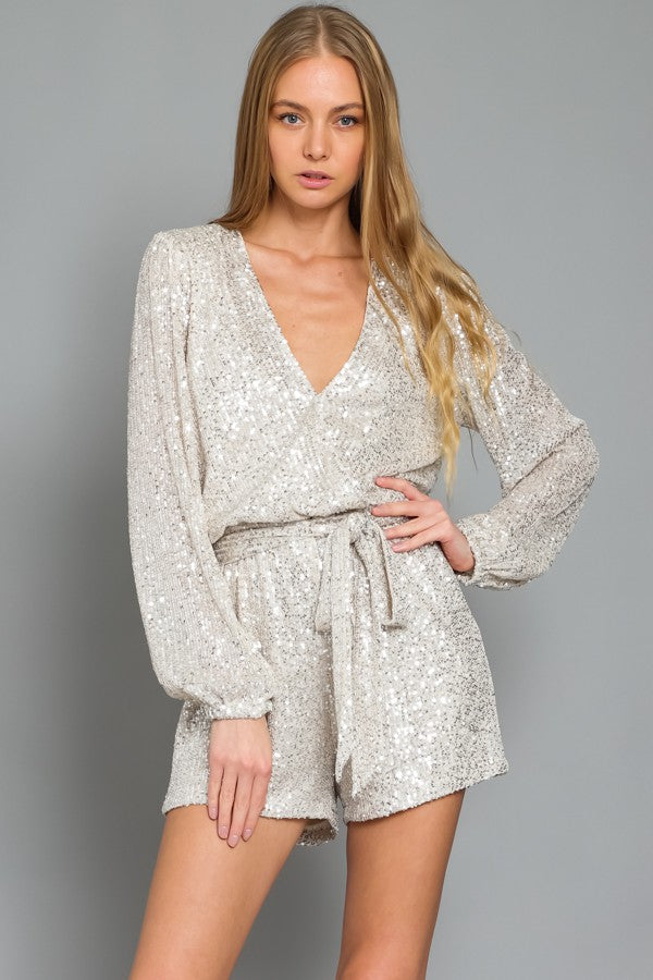 Long Sleeve Sequin Romper