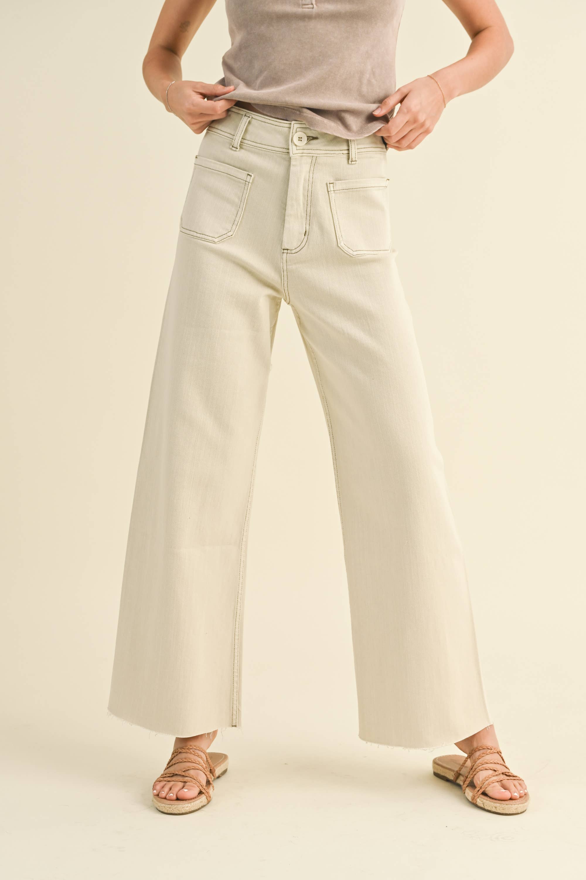 Straight wide leg cream pants