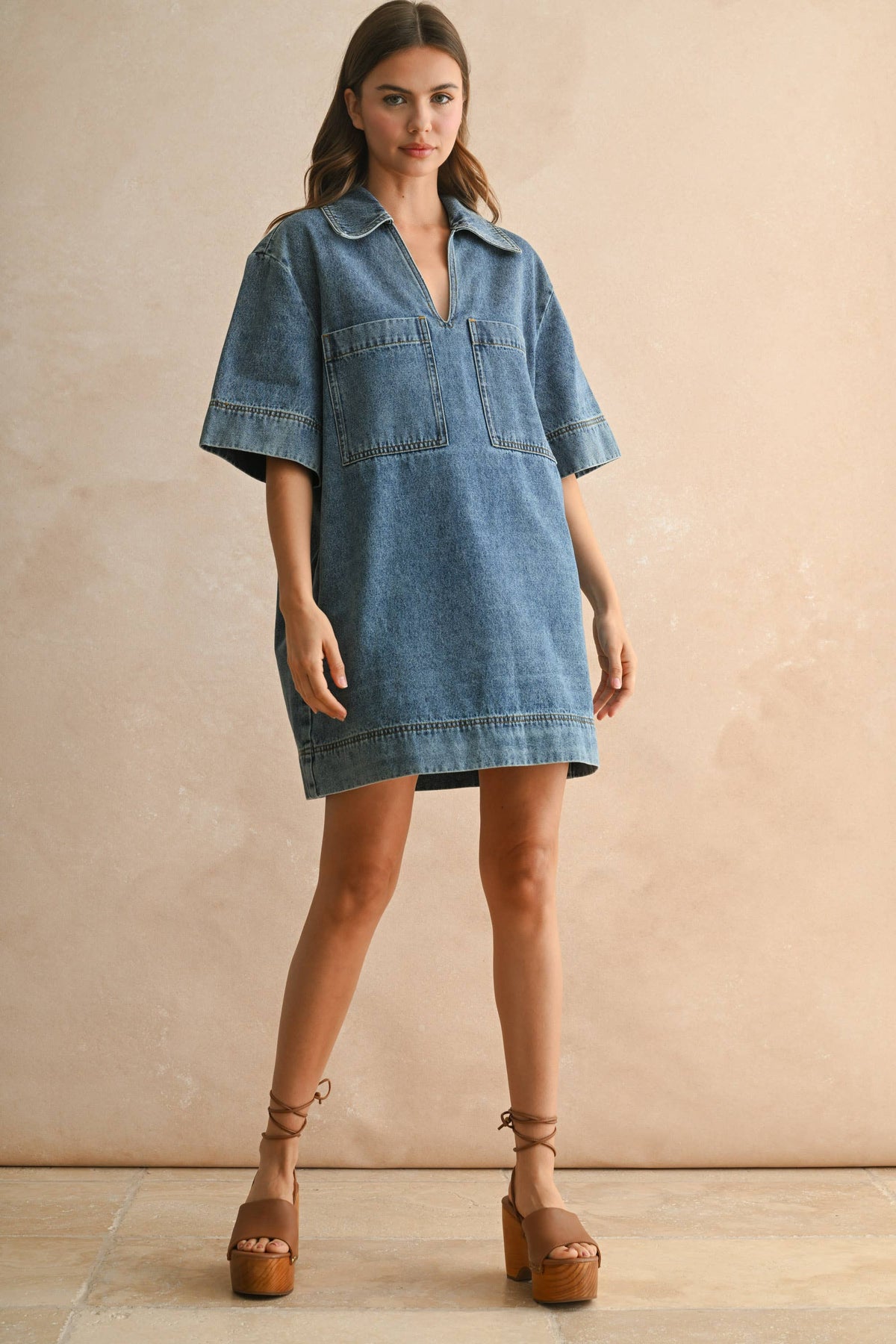 SHELLY V-NECK DENIM TUNIC DRESS