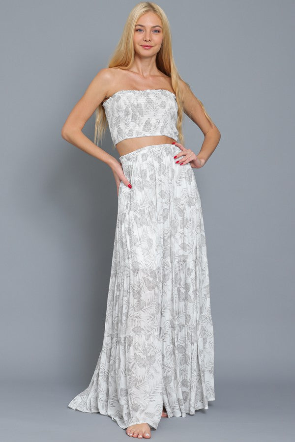 TUBE SMOCKED TOP AND HIGH WAISTED TIERED MAXI