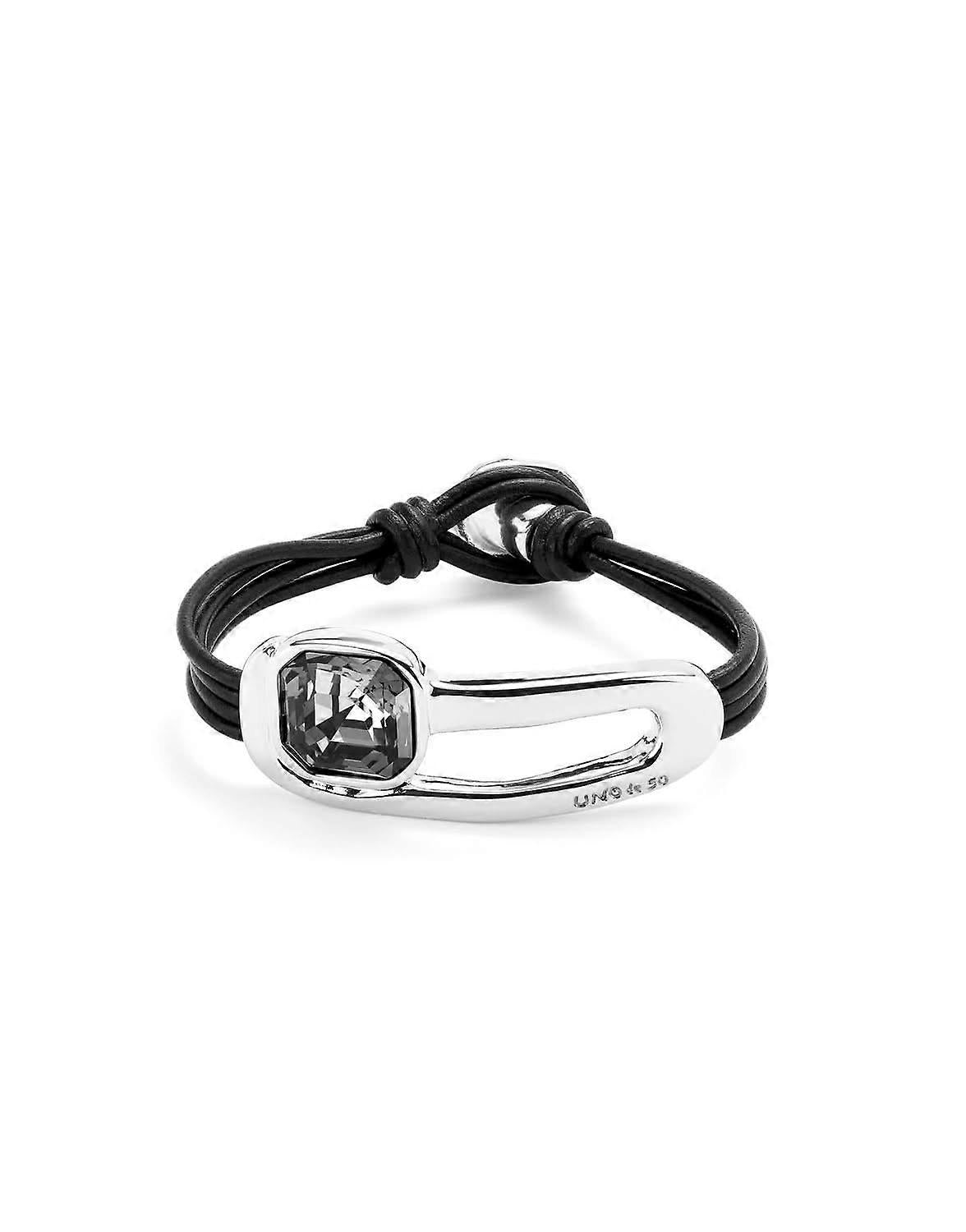 Unode50 Leather bracelet with a black crystal silver