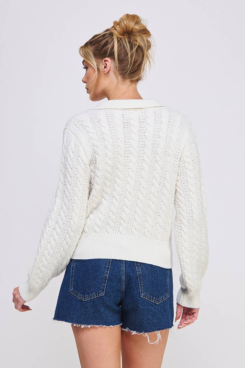 Allie Rose - Cable Knit Johnny Collar Pullover