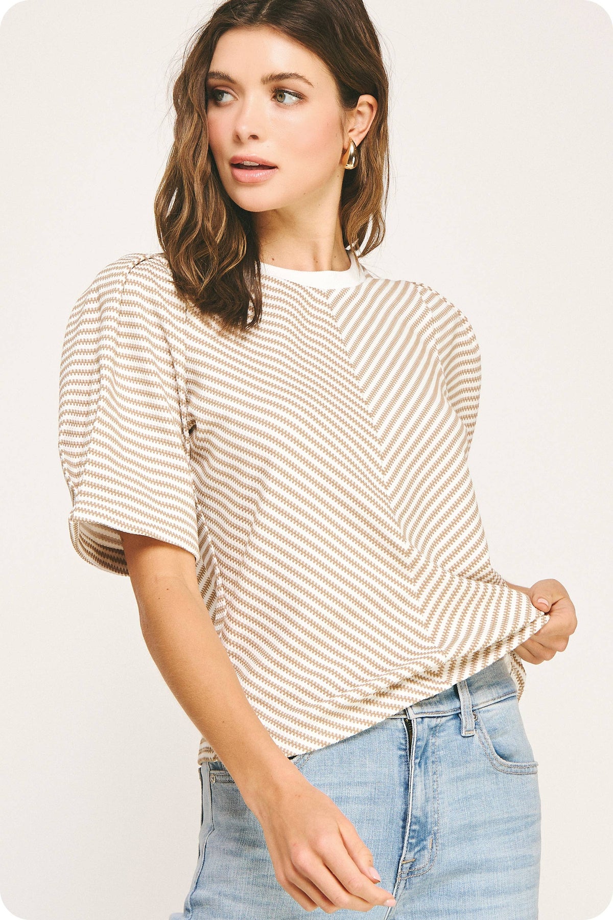 Herringbone Striped Knit Tee Top