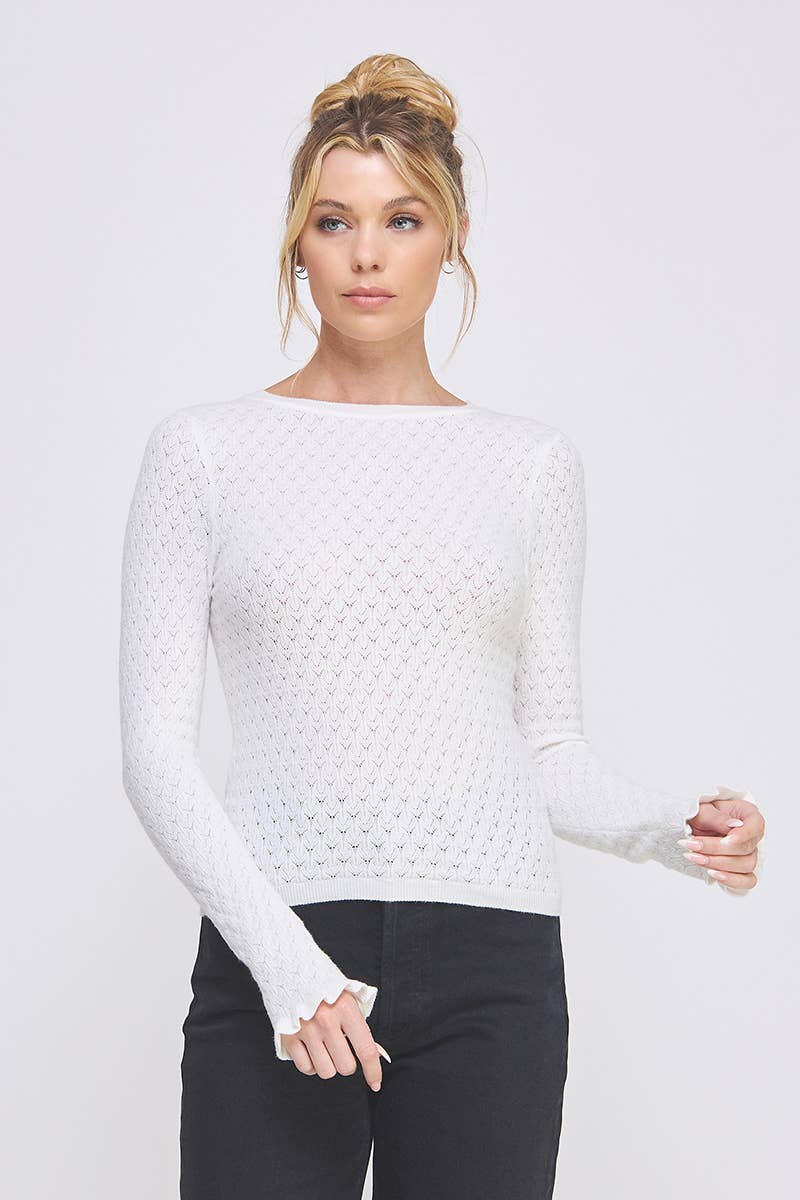 Allie Rose - Pointelle Knit Top with Ruffle Sleeve