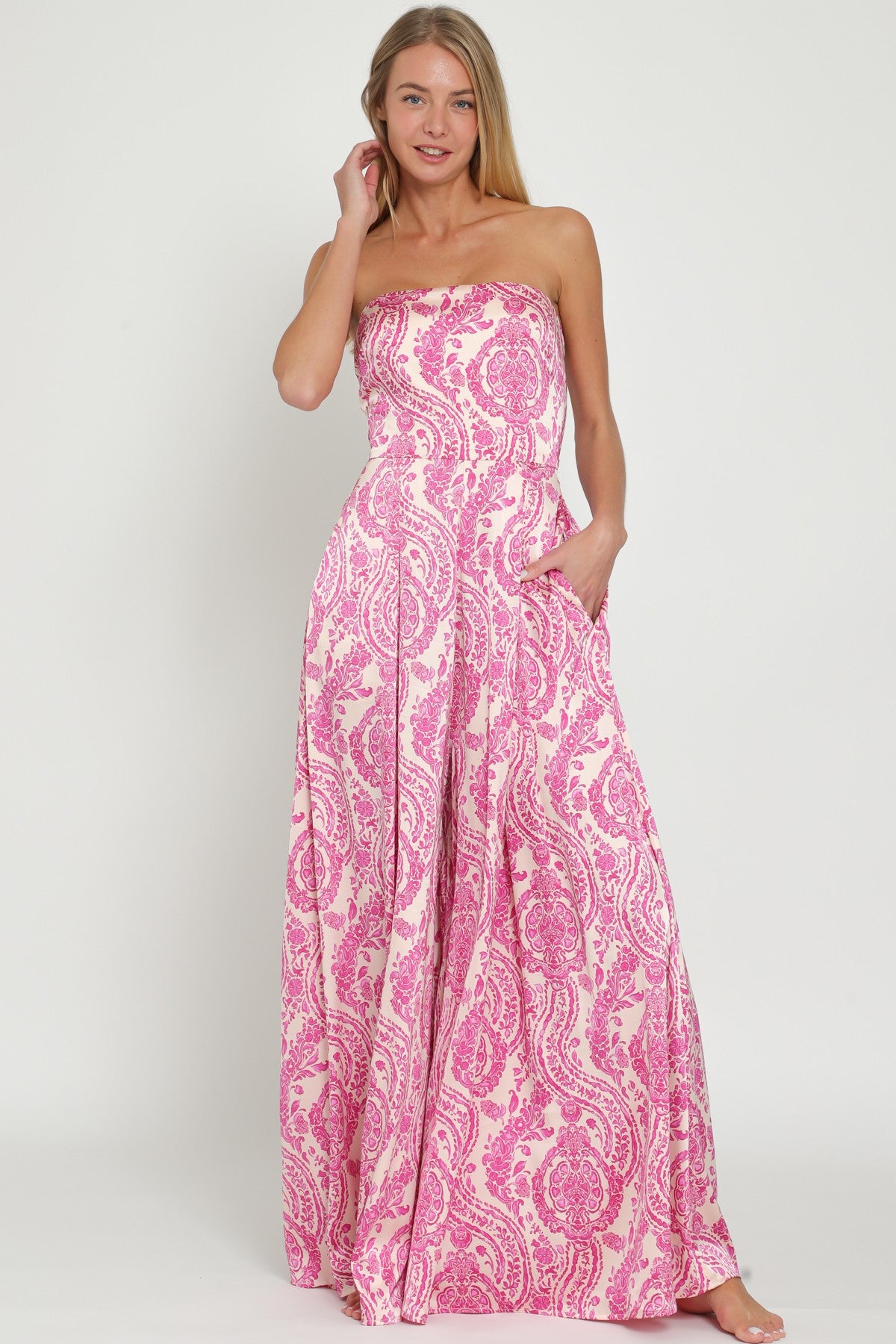 PRETTY IN PINK TUBE TIE BACK JUMPSUIT