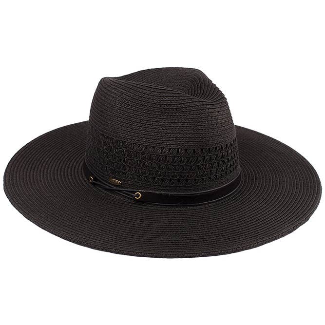 Faux Leather String Straw Panama Hat