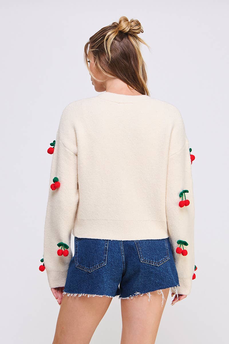 Allie Rose - 3D Cherry Button Front Cardigan