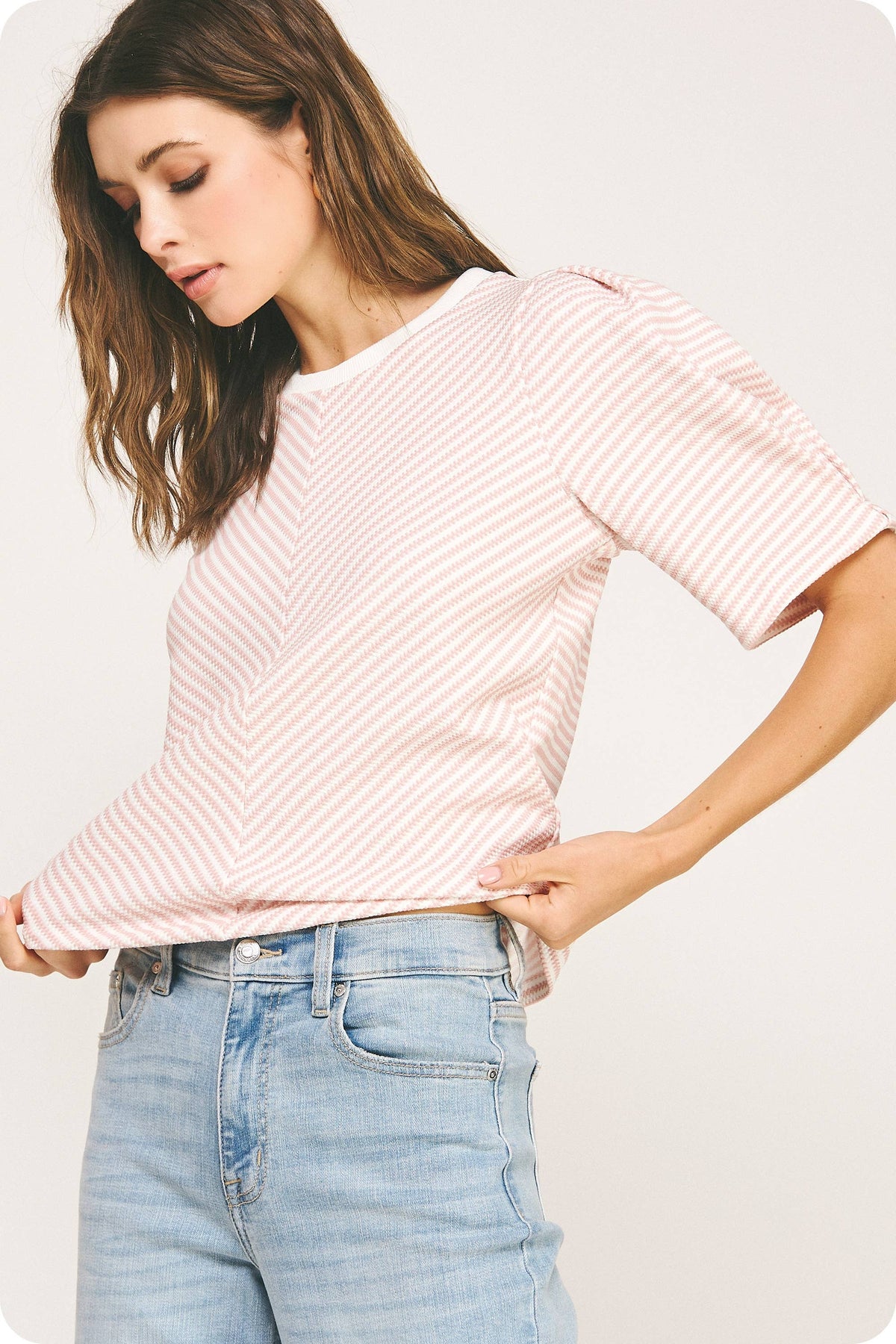 Herringbone Striped Knit Tee Top
