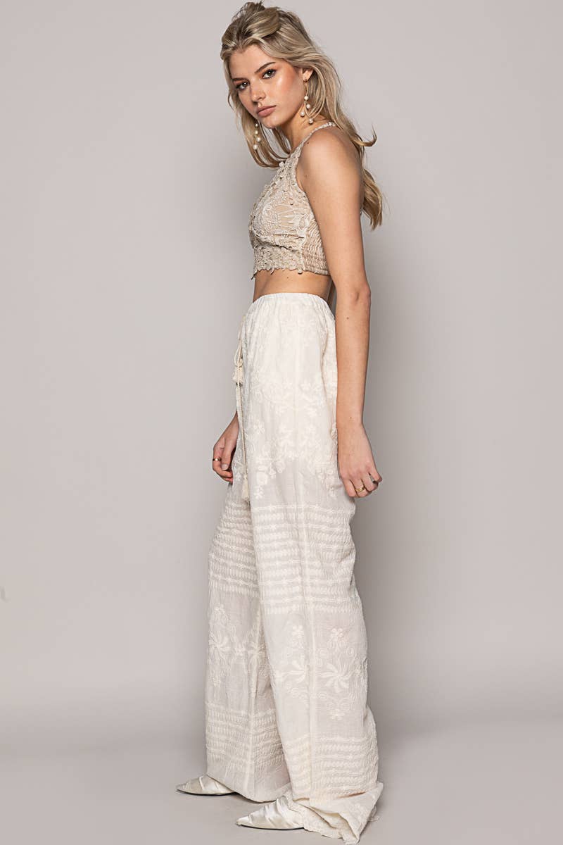 Elastic waistband straight crochet pants