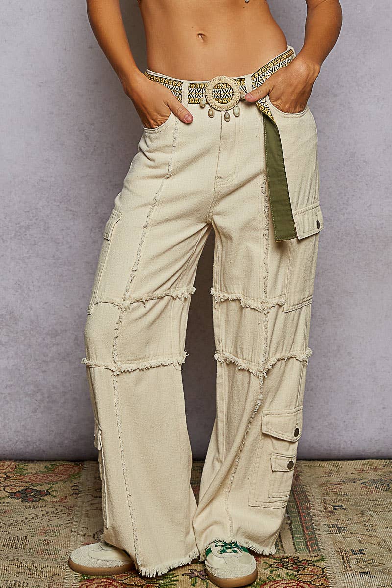 Pol Clothing - Outseam detailing multi pocket baggy cargo twill pants