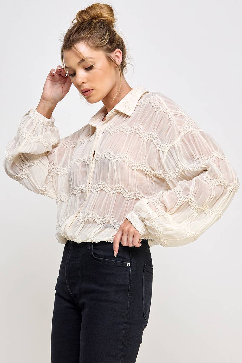 Romantic Sheer Button Front Blouse