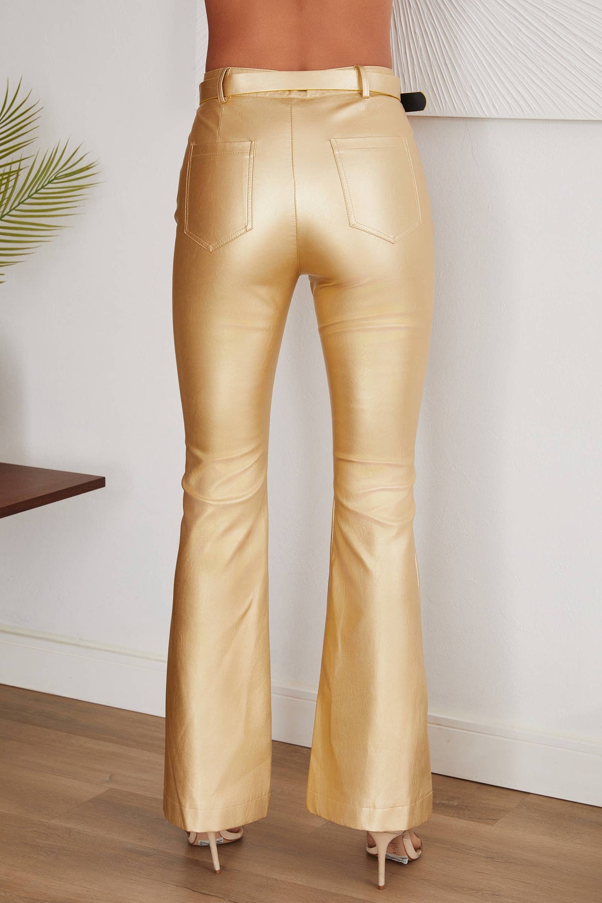 Gold Bell Bottom Pant with Belt