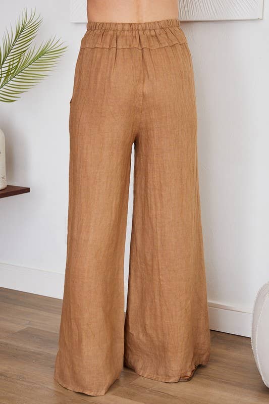 VENTI6 - LINEN WIDE LEG PANTS BUTTON DETAIL