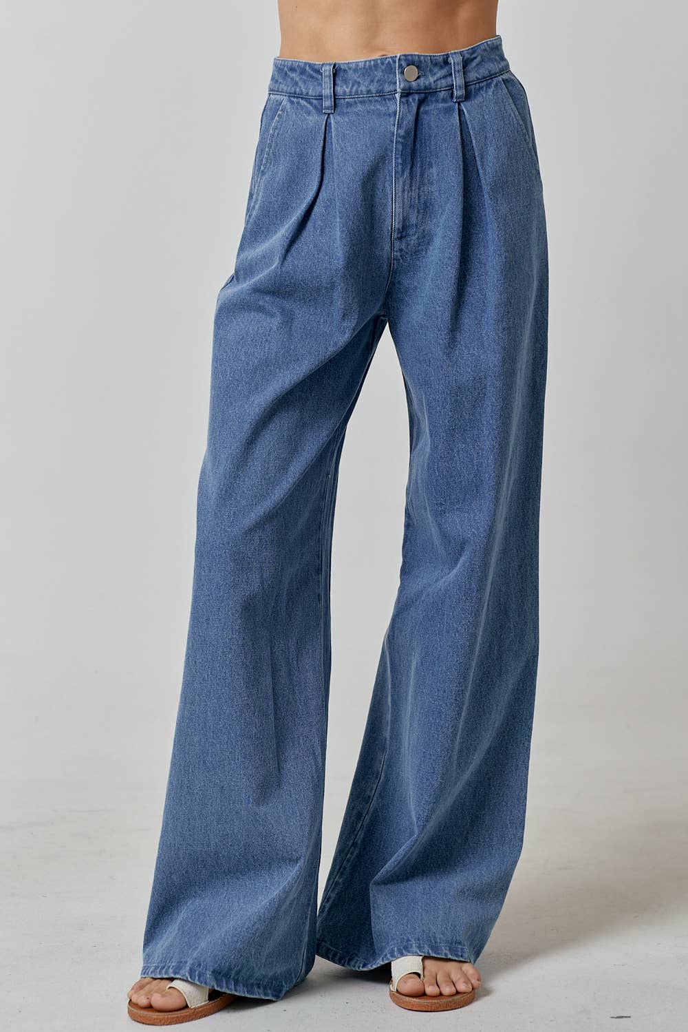 DENIM PALAZZO HIGH WAISTED LONG PANTS