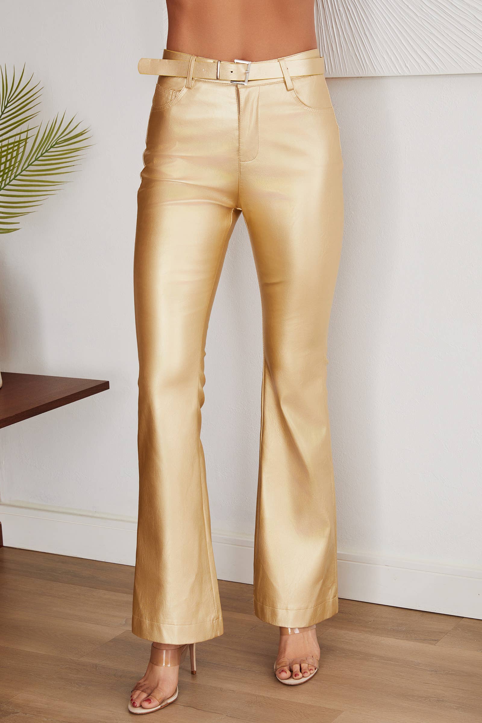 Gold Bell Bottom Pant with Belt