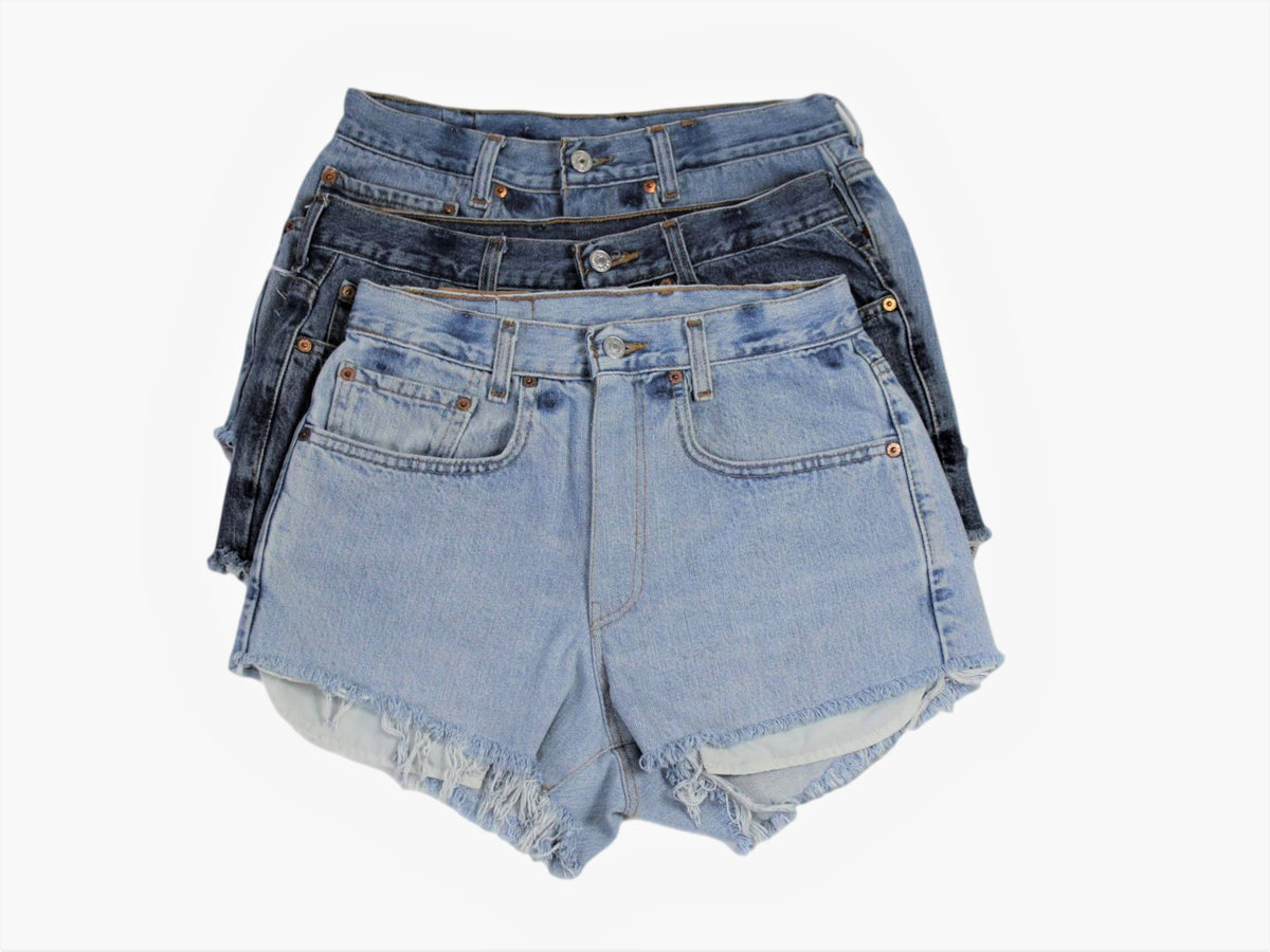 Sun&#39;s Out! - High-Rise Upcycled Denim Cutoff Shorts - Original