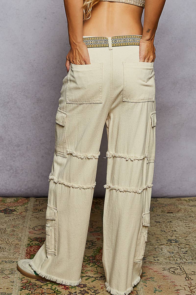 Pol Clothing - Outseam detailing multi pocket baggy cargo twill pants