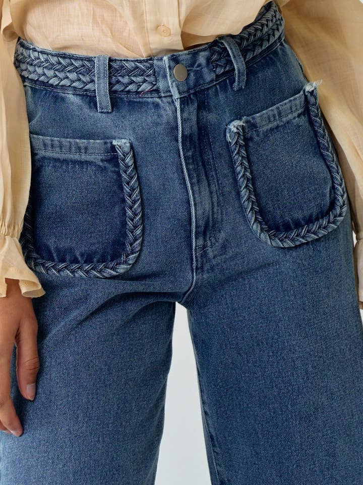  STRAIGHT FRONT TWO POCKET LEG LONG DENIM PANTS