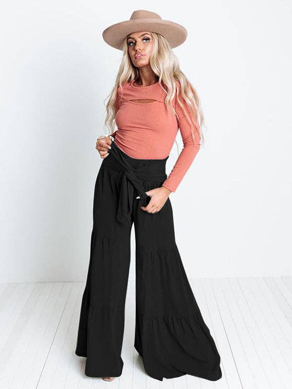 Boho High Waisted Solid Color Casual Wide Leg Pants
