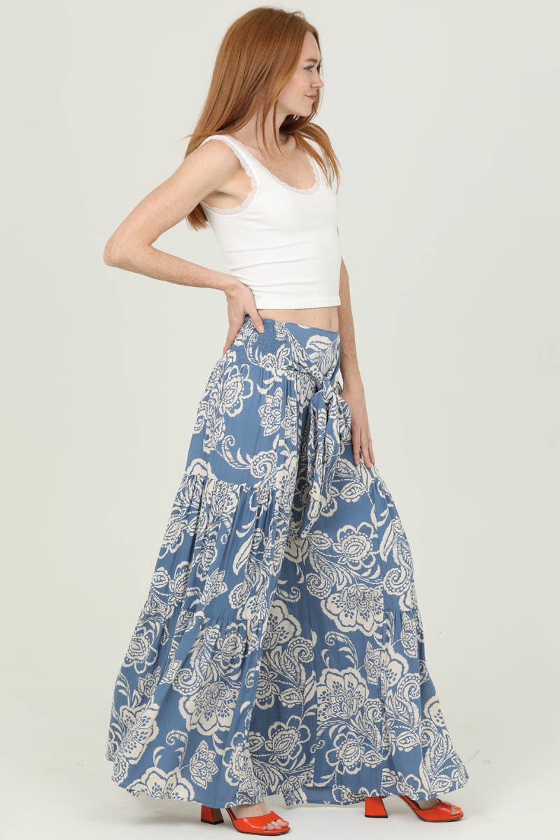 ANGIE BLUE WIDE LEG PANTS WITH TIE WAIST