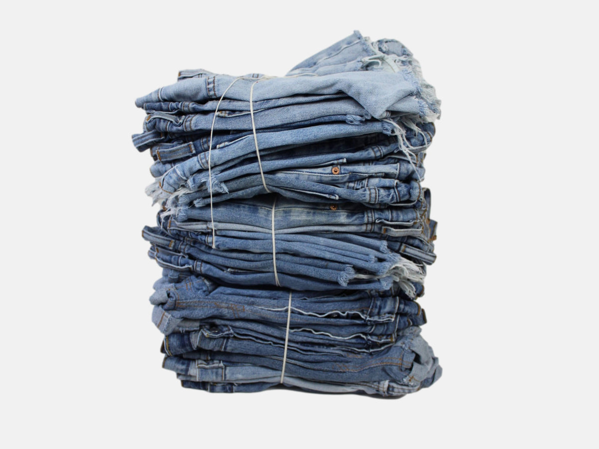 Sun&#39;s Out! - High-Rise Upcycled Denim Cutoff Shorts - Original