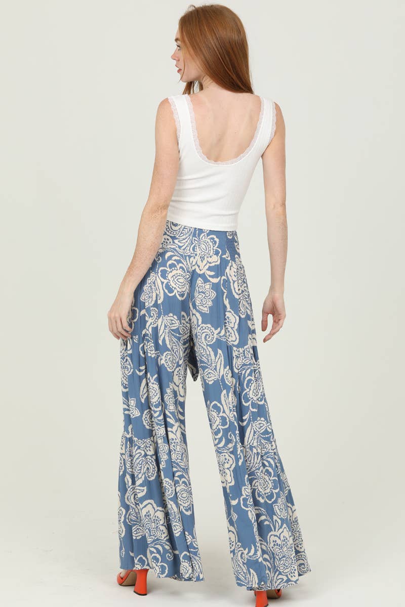 ANGIE BLUE WIDE LEG PANTS WITH TIE WAIST