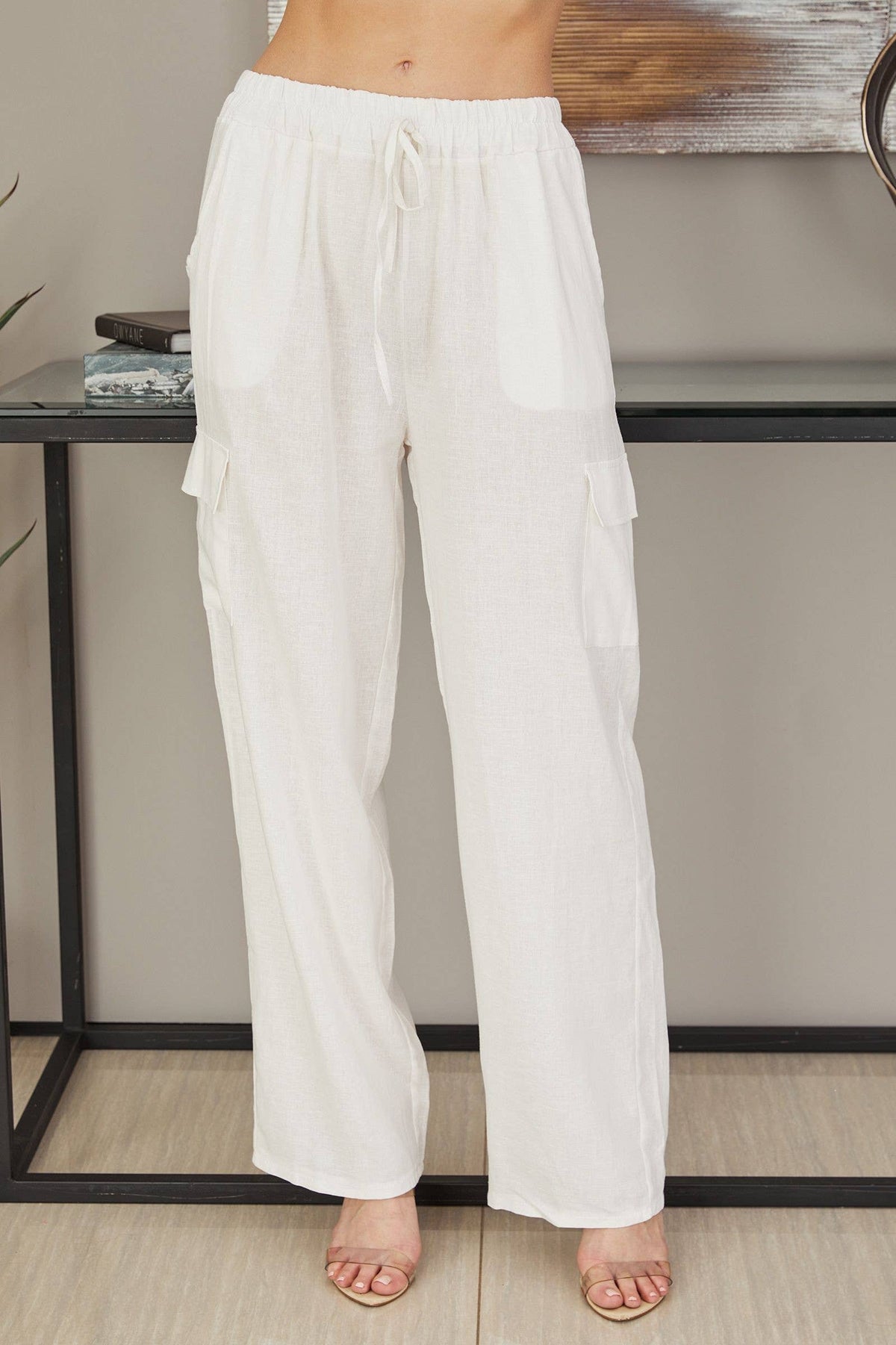 VENTI6 -LINEN PANTS WITH CARGO POCKET