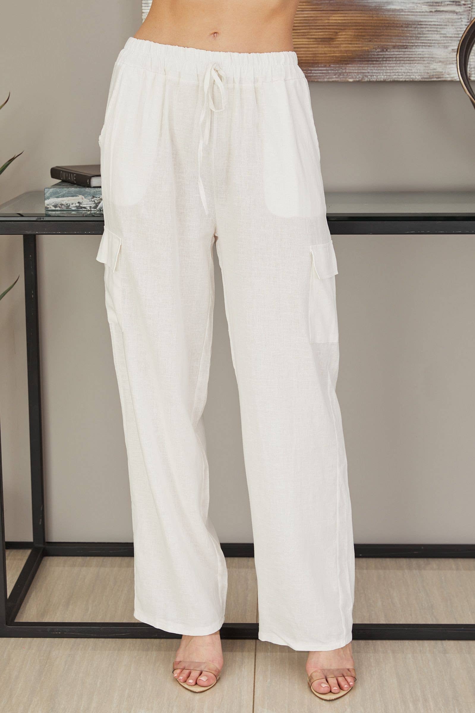 VENTI6 -LINEN PANTS WITH CARGO POCKET
