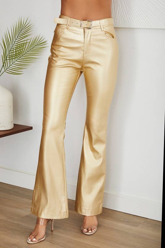Gold Bell Bottom Pant with Belt