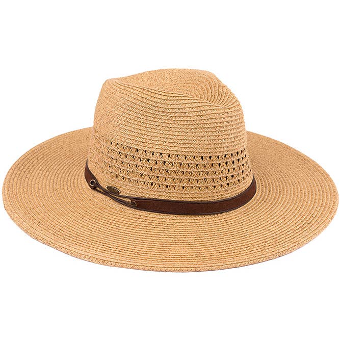 Faux Leather String Straw Panama Hat