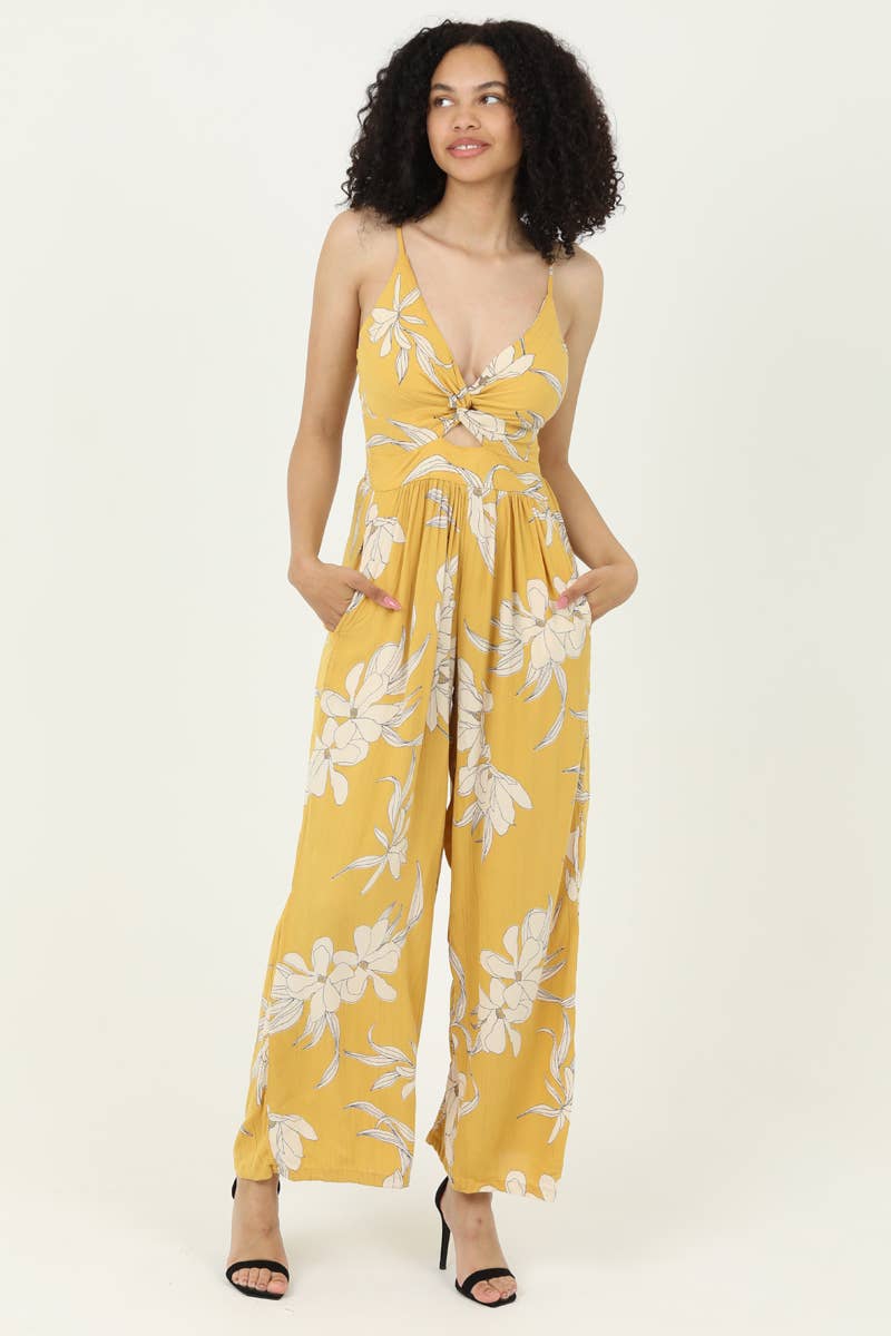 ANGIE  V NECK TWIST FRONT WIDE LEG JUMPSUIT