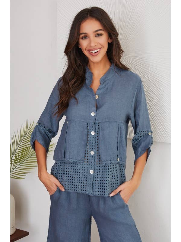 Eyelet Sleeve Linen Top