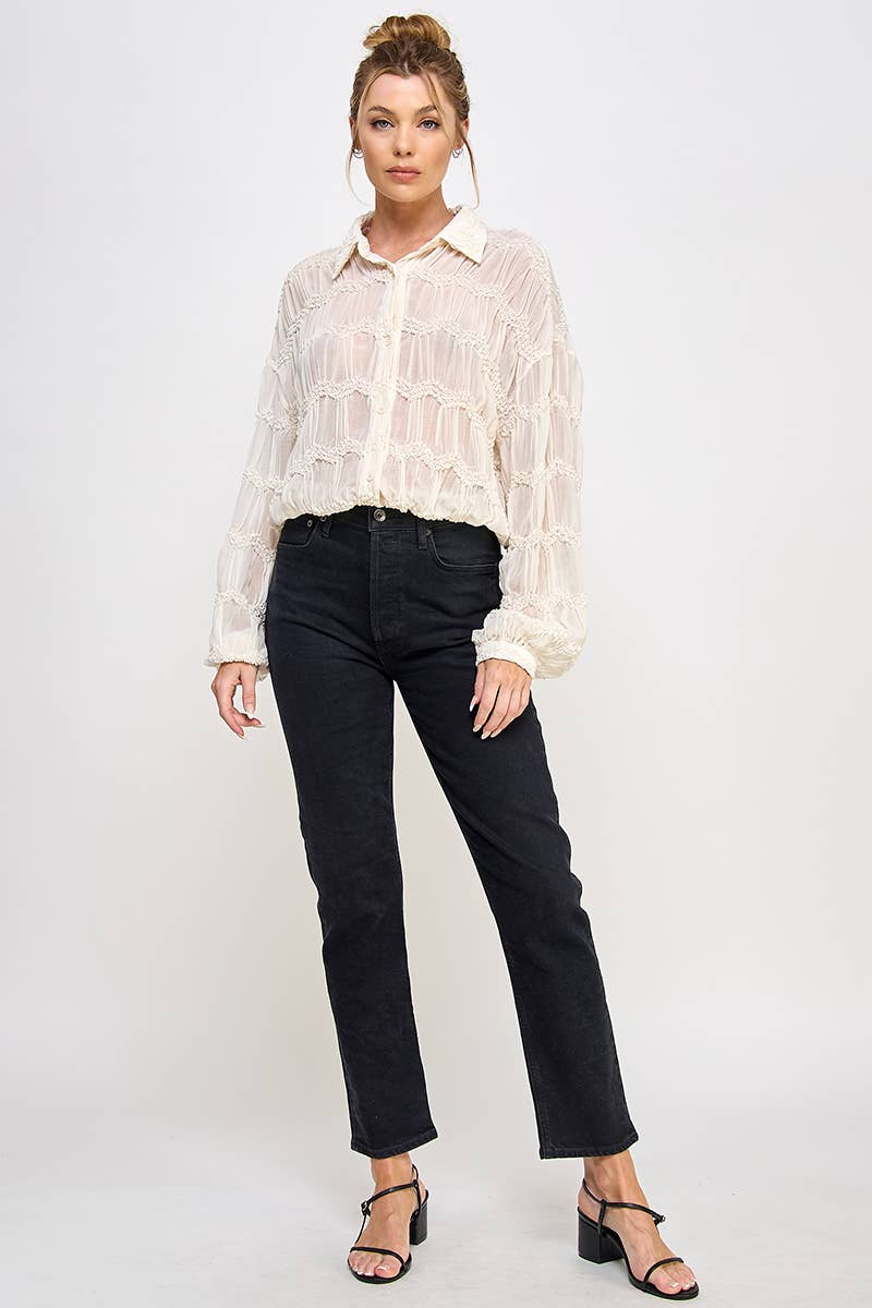 Romantic Sheer Button Front Blouse
