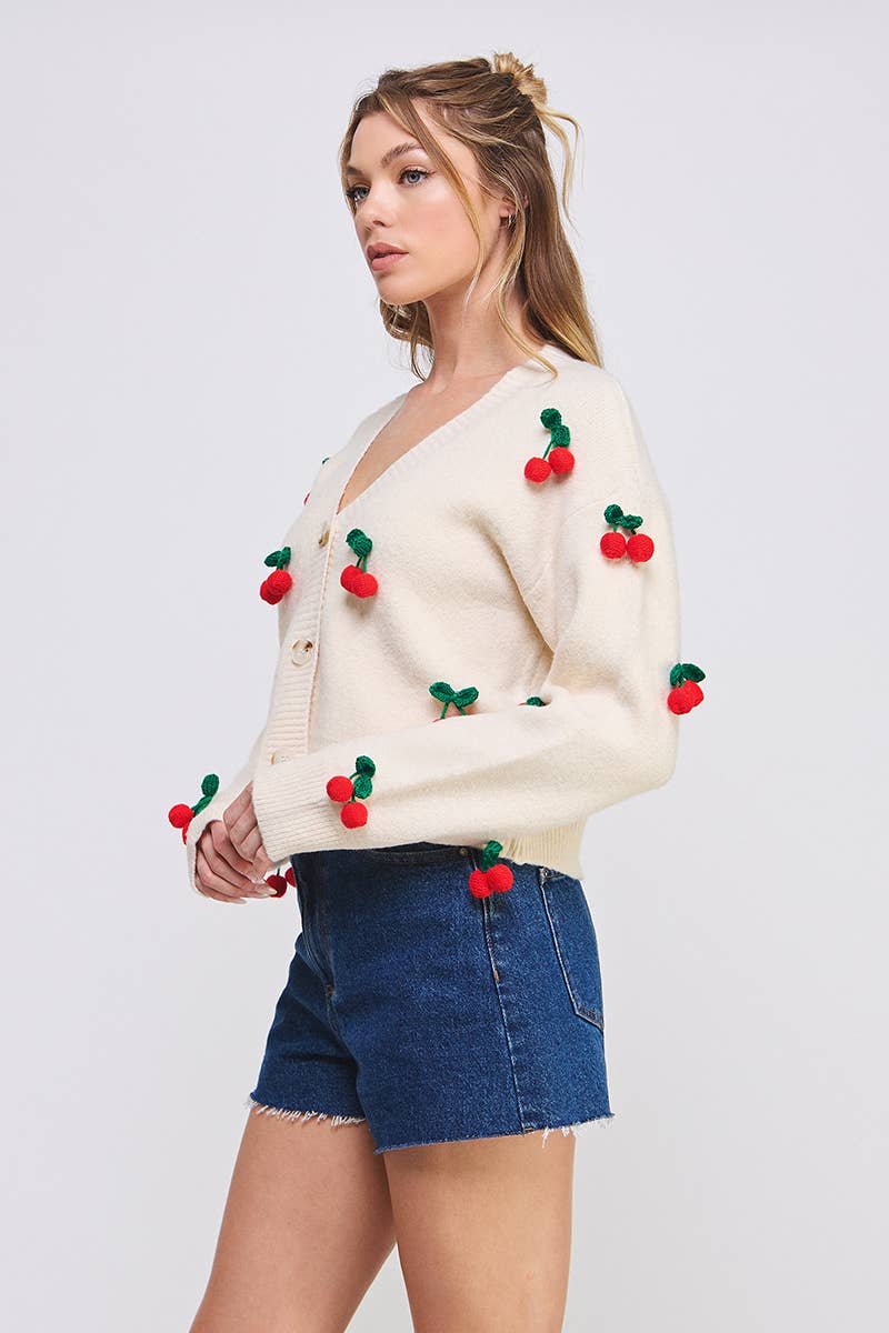 Allie Rose - 3D Cherry Button Front Cardigan