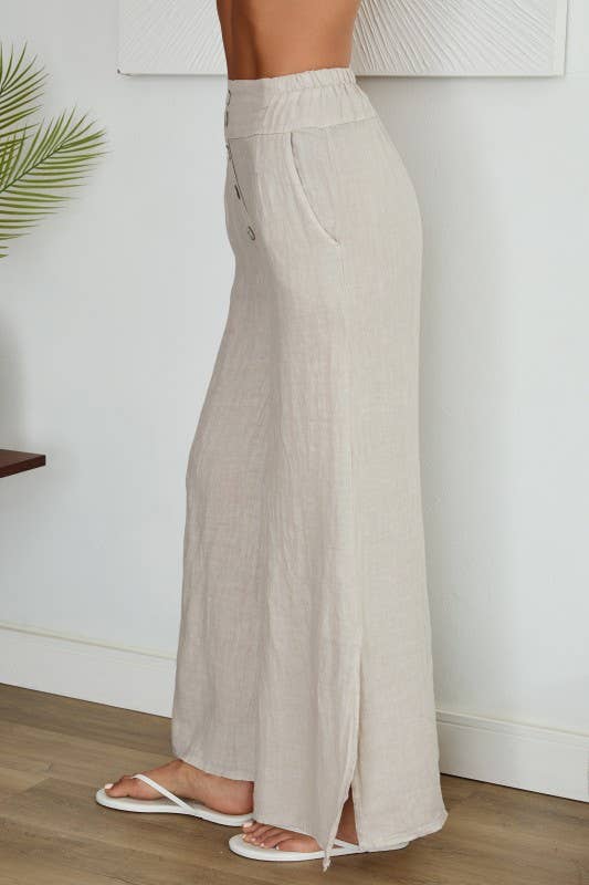 VENTI6 - 5 BUTTON WIDE LEG SIDE SLIT LINEN PANTS (20-18)