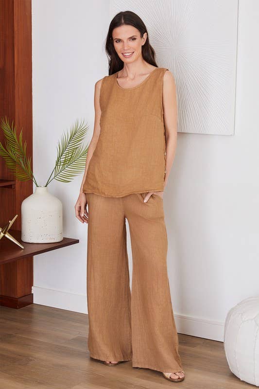 VENTI6 - LINEN WIDE LEG PANTS BUTTON DETAIL